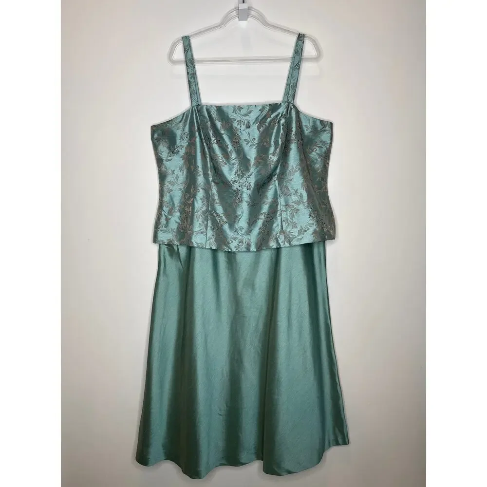 2000s R&M Richards seafoam brocade jacket & satin dress set size 18